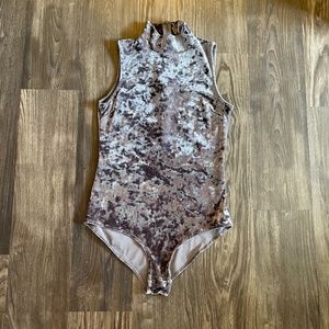 Soft Grey Velvet Turtleneck Bodysuit (Size Small)